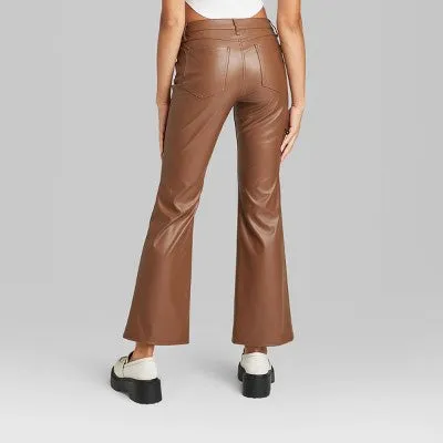 New - Women's Low-Rise Faux Leather Flare Pants - Wild Fable Brown 4