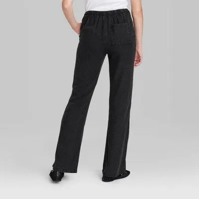 New - Women's Mid-Rise Relaxed Linen Pants - Wild Fable Black M