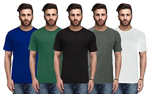 Nitlon Solid Men's Round Neck 100% Cotton Tshirt (Pack of 5) (Medium)