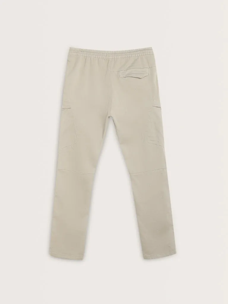 Nuon Light Beige Relaxed-Fit Mid-Rise Cotton Blend Chinos