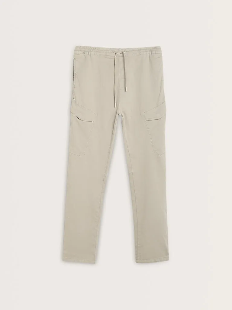 Nuon Light Beige Relaxed-Fit Mid-Rise Cotton Blend Chinos