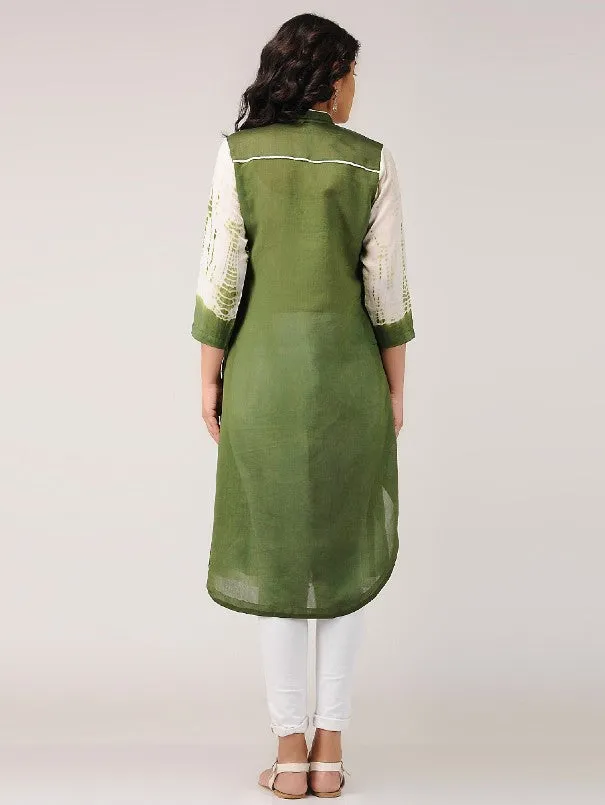 Olive Green Pintuck Shibori Kurta