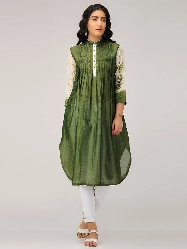 Olive Green Pintuck Shibori Kurta