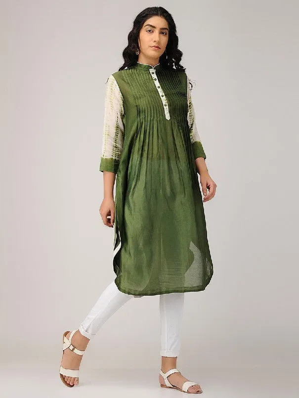 Olive Green Pintuck Shibori Kurta