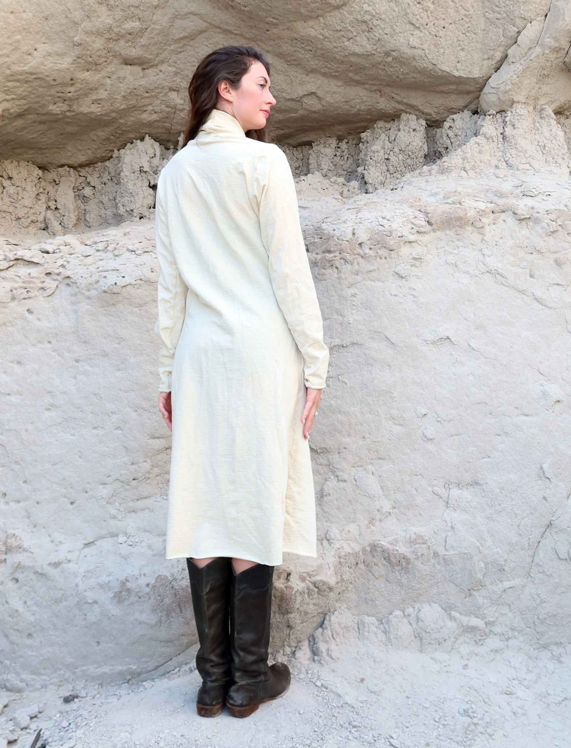 ORGANIC WOOL Shawl Collar Pencil Below Knee Dress