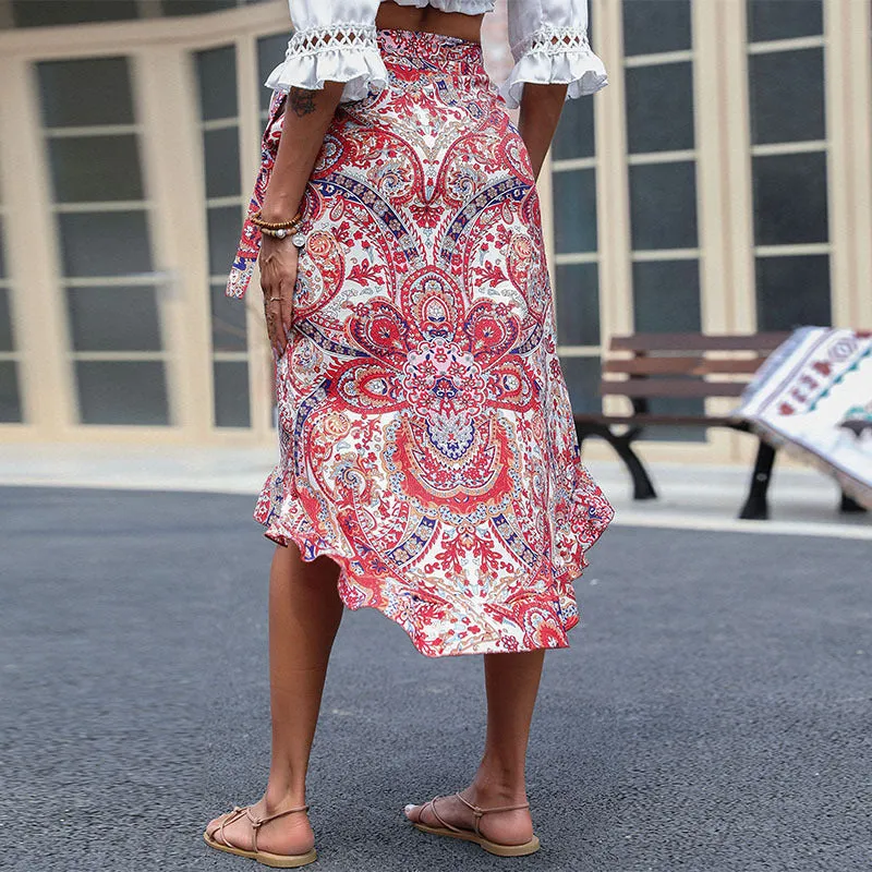 Paisley Plicated Belted Puff Short Skirt