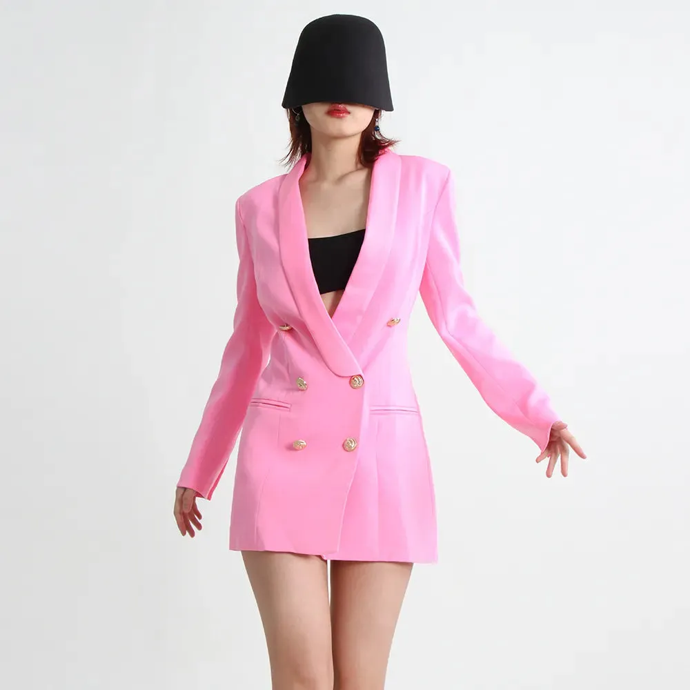 Patchwork Double Breasted Blazers For Women Shawl Collar Long Sleeve Slim Solid Temeprament Blazer Female Autumn