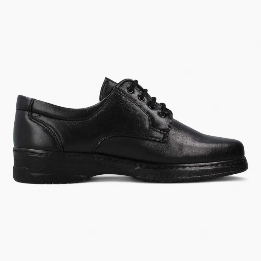 Pinoso’s Men’s Black Blucher – Seamless, Wide Fit for Sensitive Feet