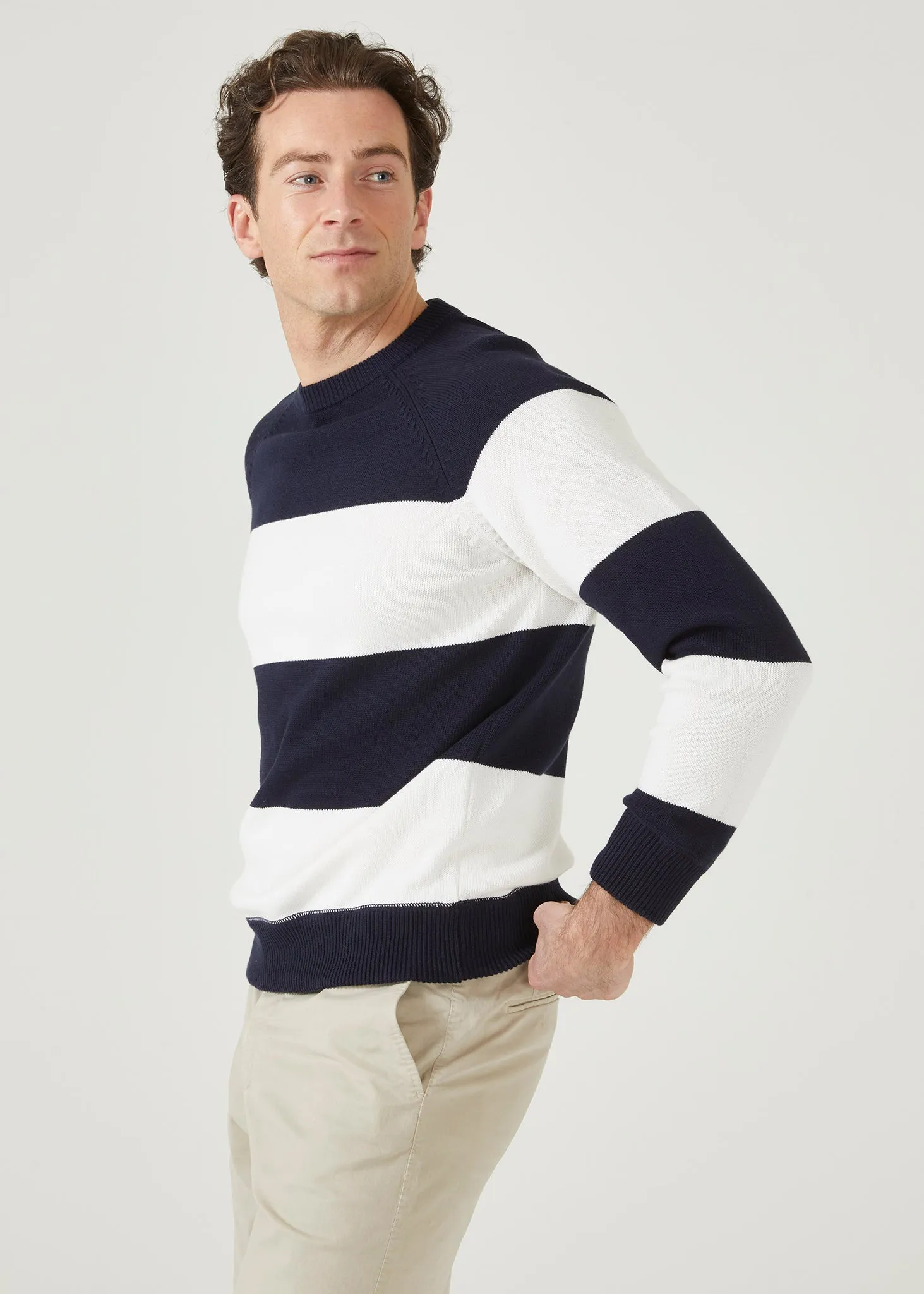 Plumstead Men's Crew Neck Jumper Dark Navy & Ecru