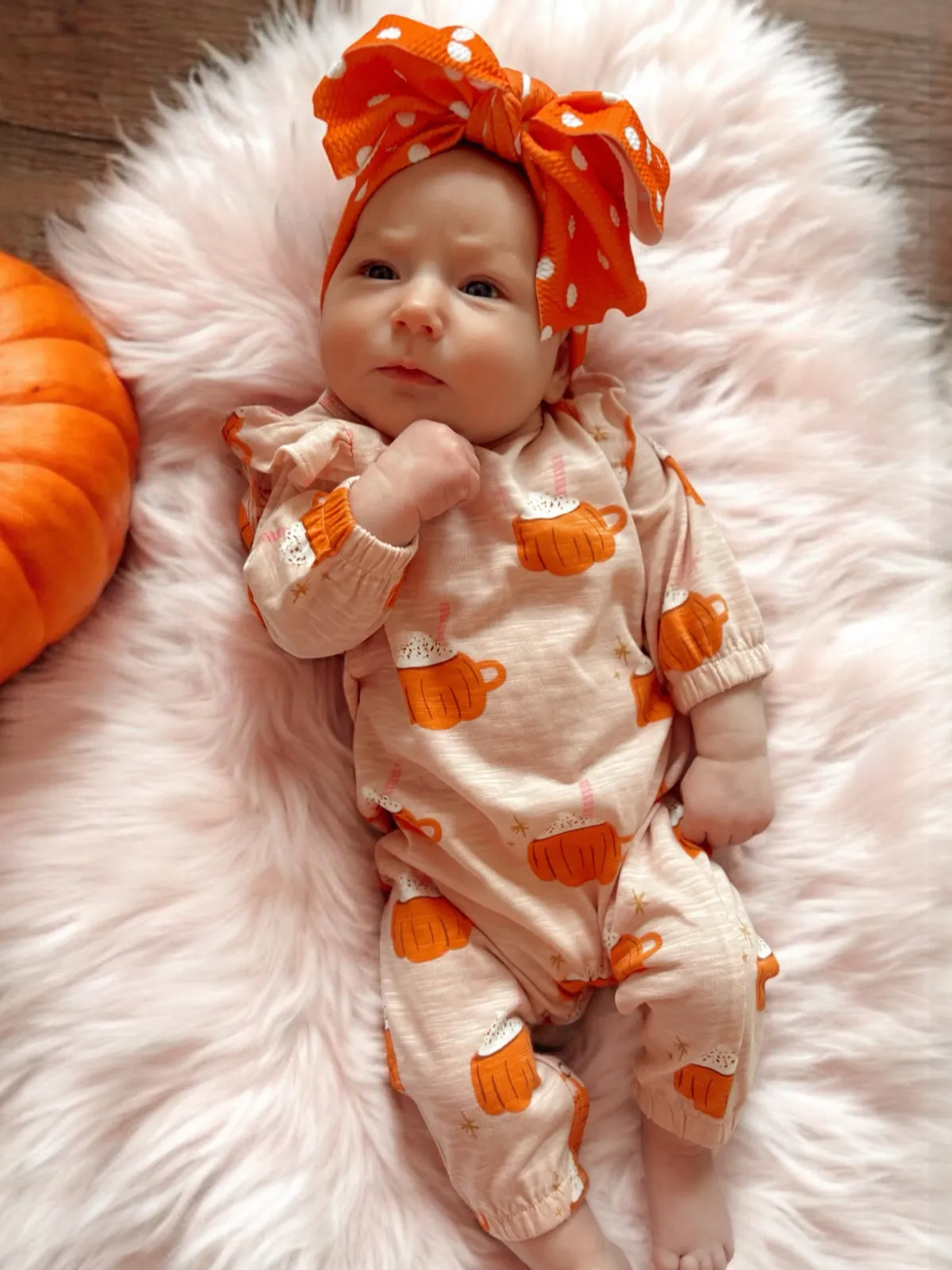 Pumpkin Mug Pink / Organic Long Sleeve Ruffle Jumpsuit