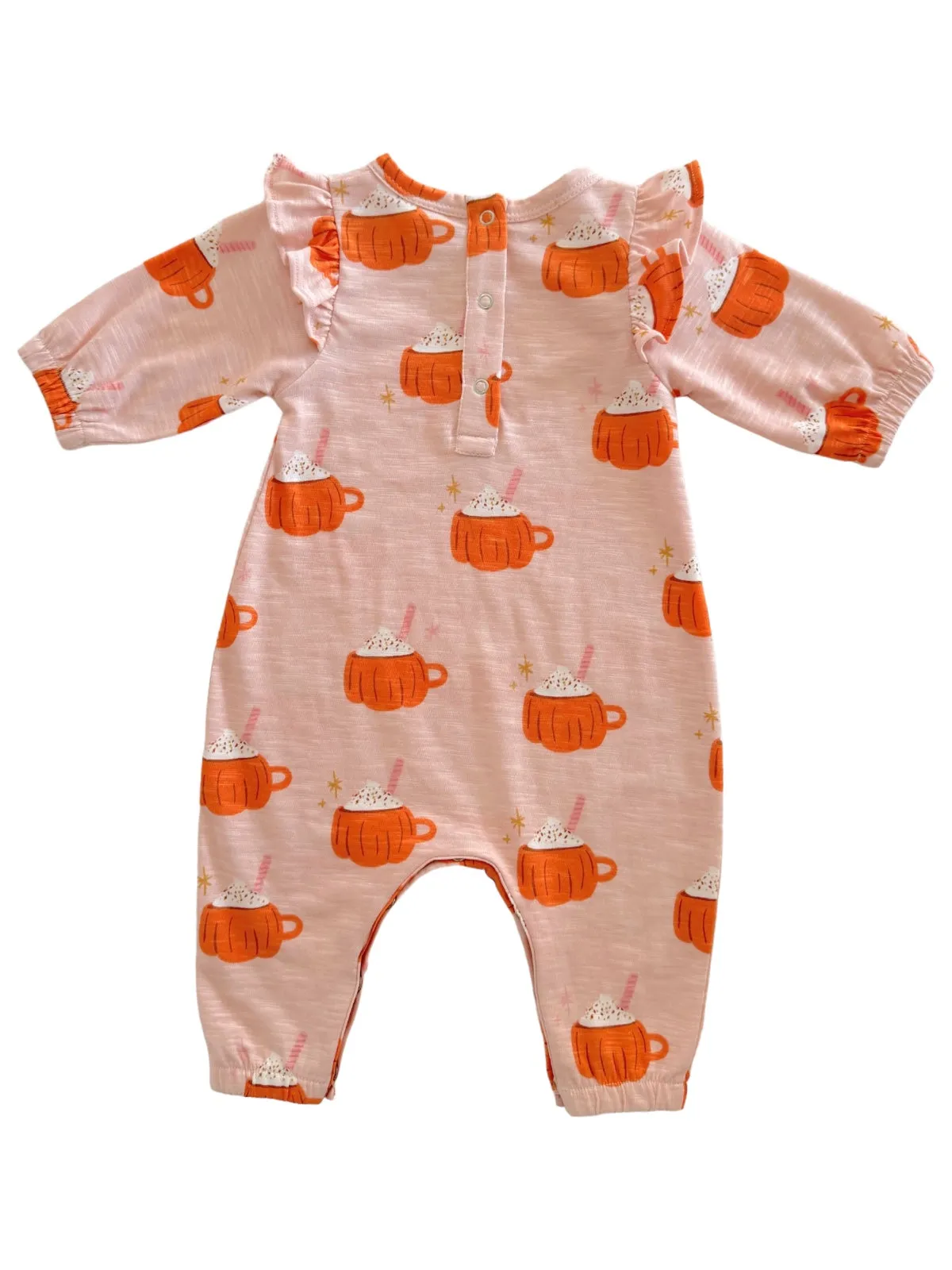 Pumpkin Mug Pink / Organic Long Sleeve Ruffle Jumpsuit