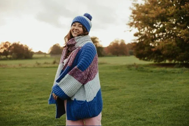 RESALE | Janie Oversized Chunky Stripe Cardigan - Cobalt