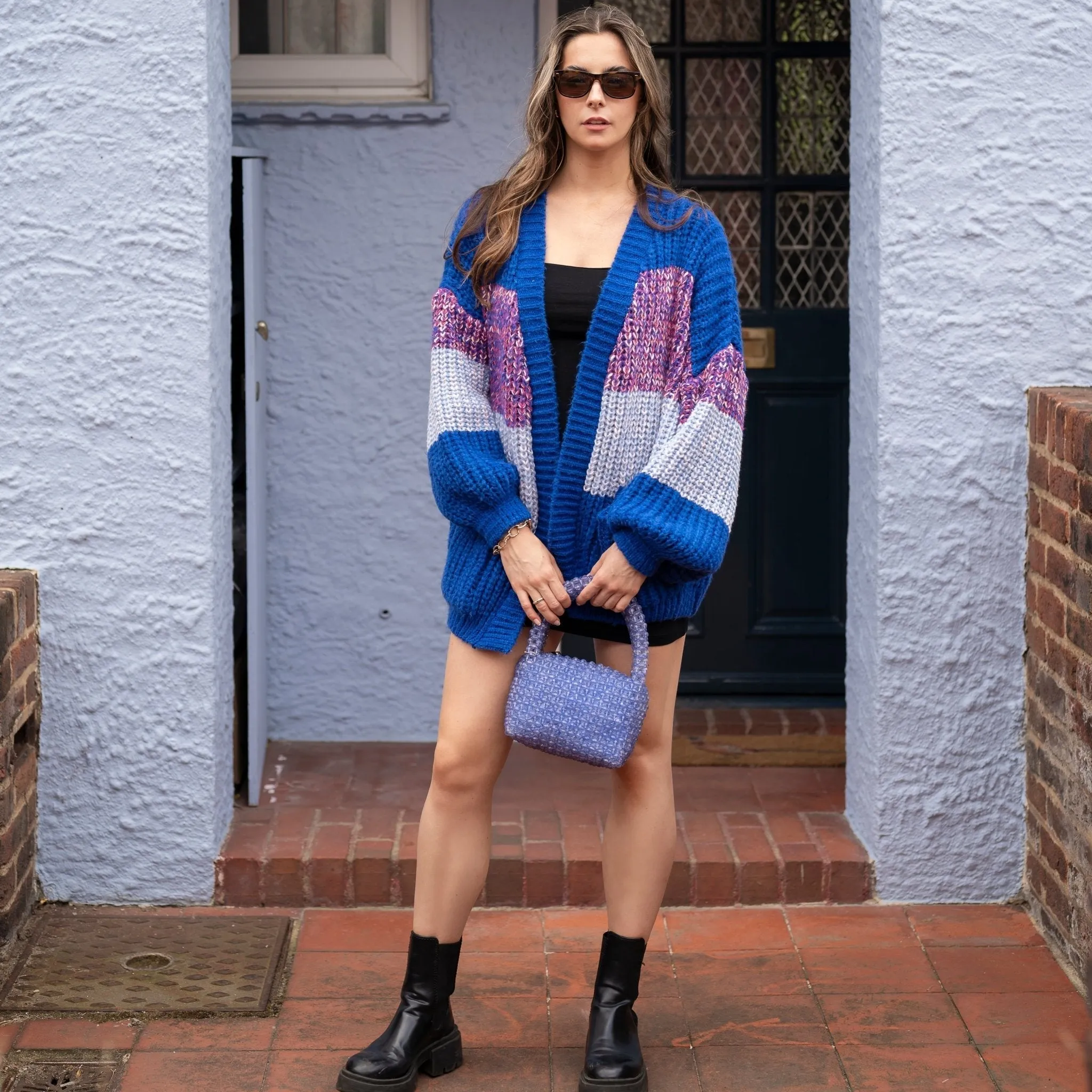 RESALE | Janie Oversized Chunky Stripe Cardigan - Cobalt