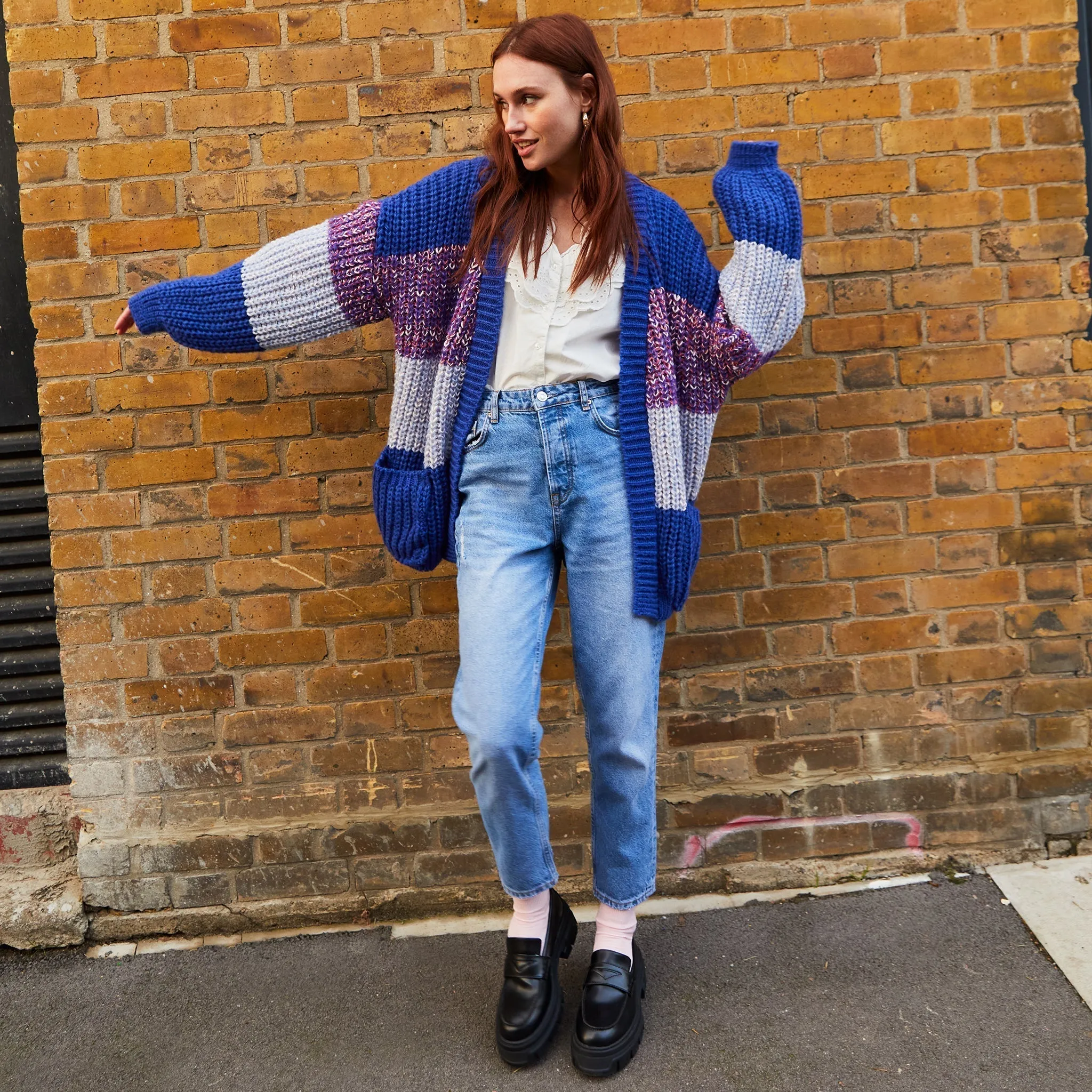 RESALE | Janie Oversized Chunky Stripe Cardigan - Cobalt