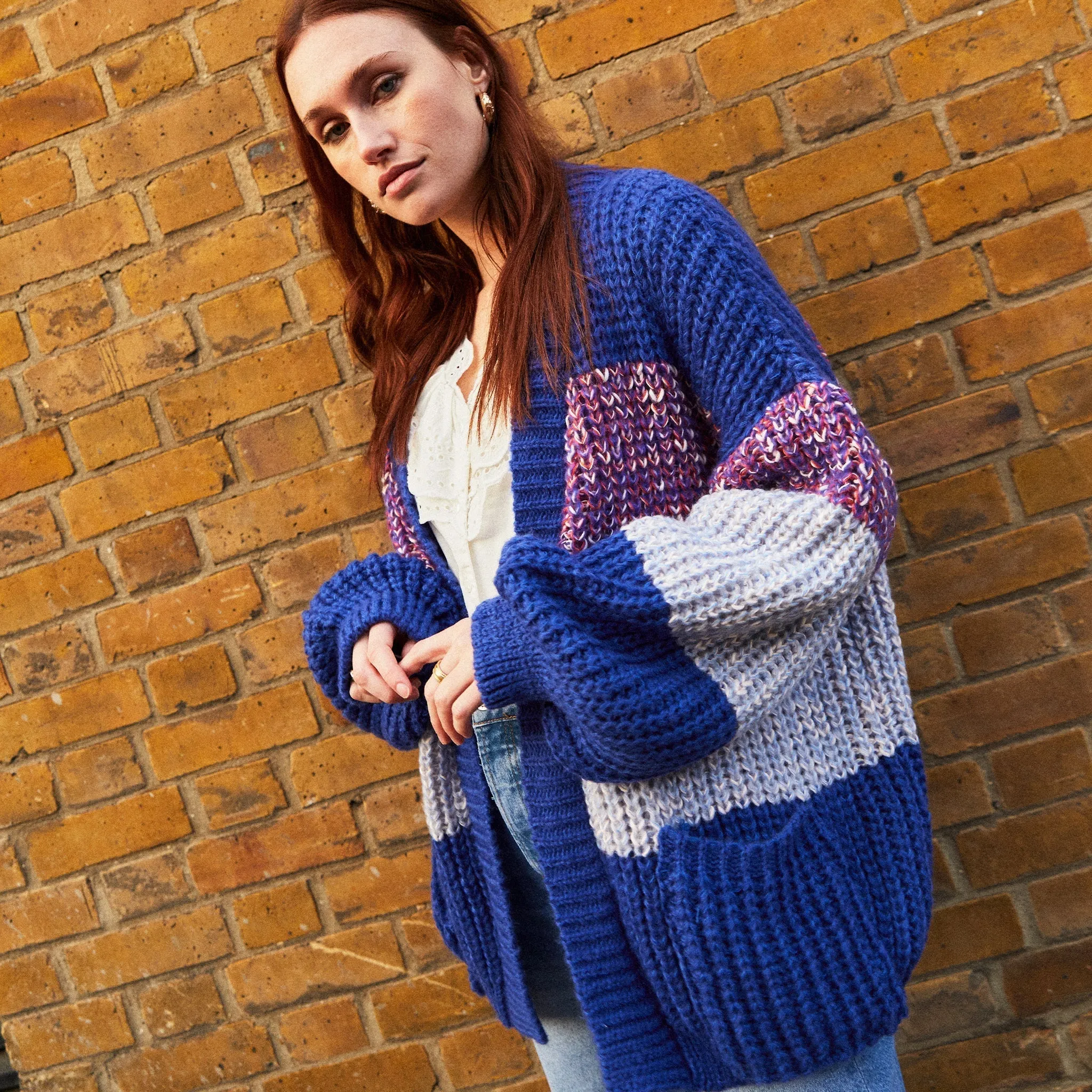 RESALE | Janie Oversized Chunky Stripe Cardigan - Cobalt