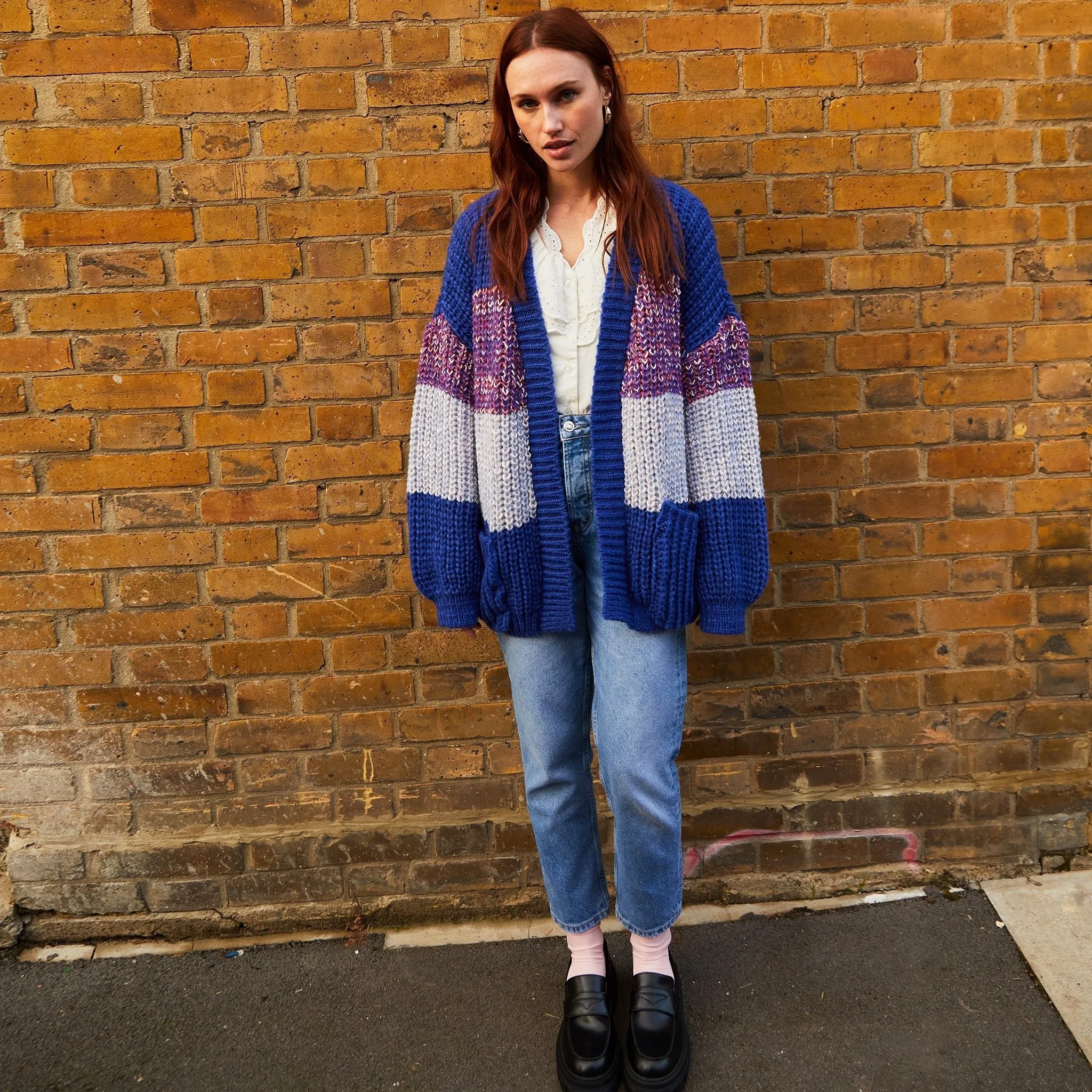 RESALE | Janie Oversized Chunky Stripe Cardigan - Cobalt