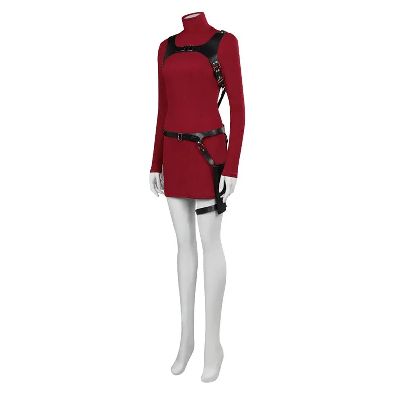 Resident Evil 4 Remake Ada Wong Cosplay Costume Red Knit Dress Halloween Exhibition Suit