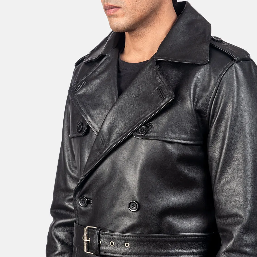 Royson Black Leather Duster Coat