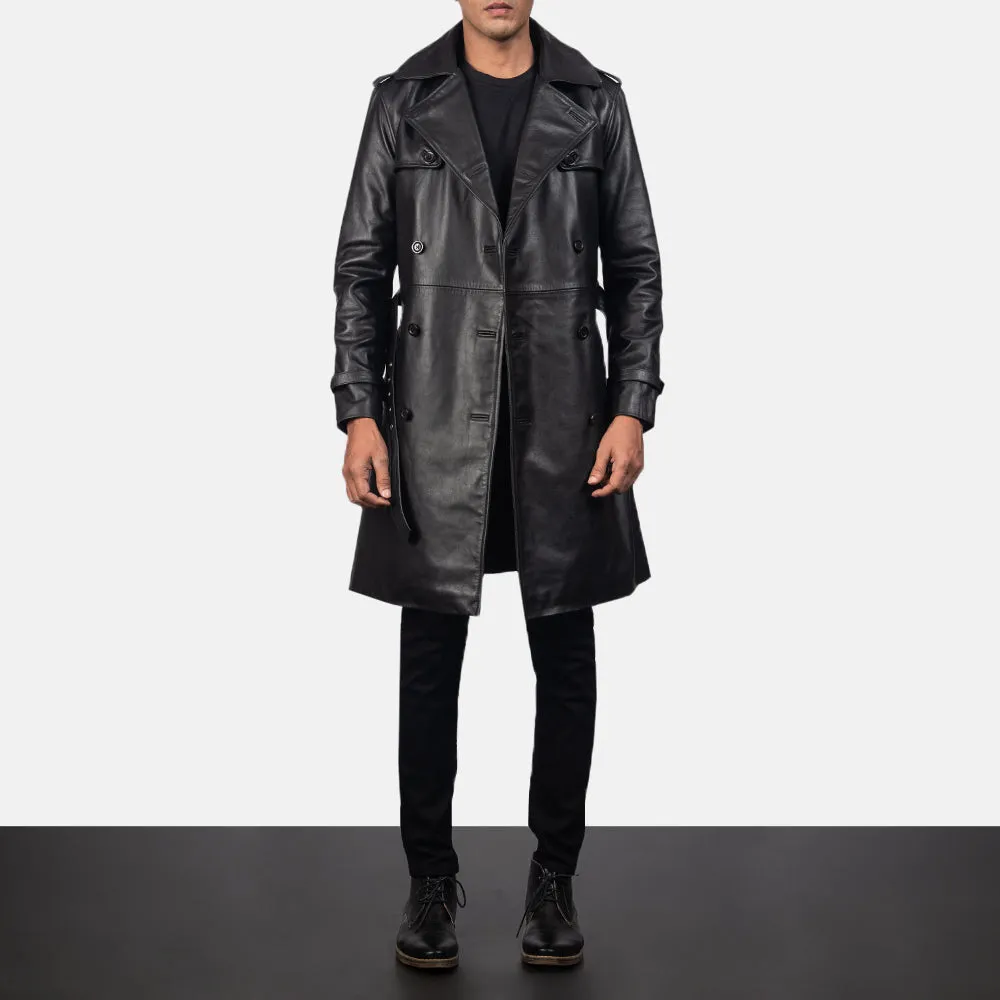 Royson Black Leather Duster Coat