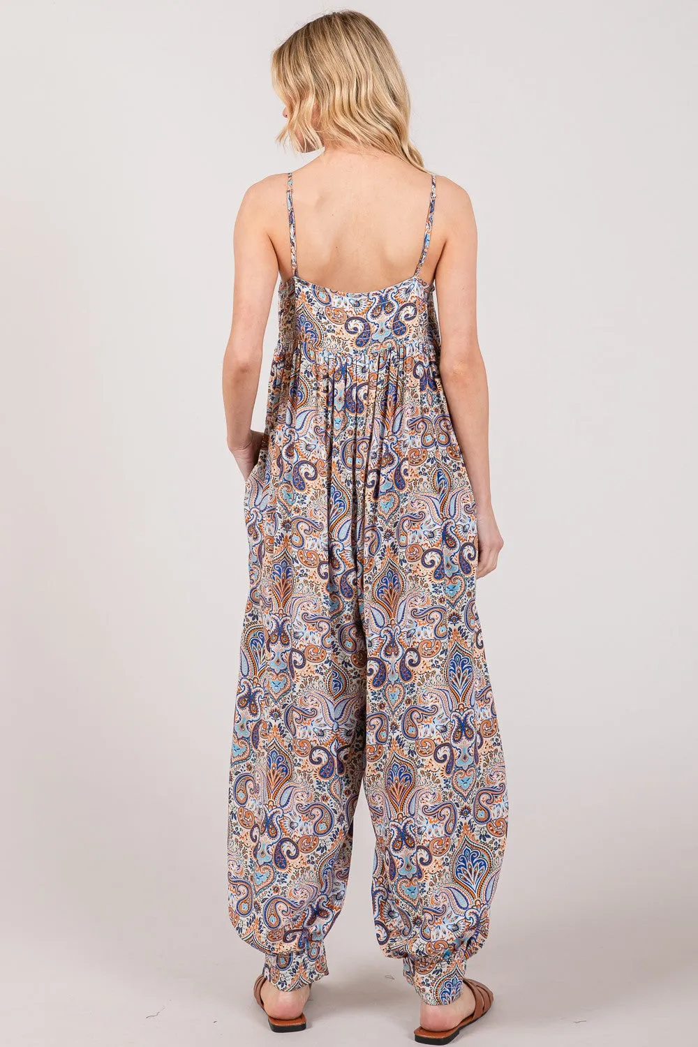 SAGE   FIG Full Size Multi Paisley Print Sleeveless Jumpsuit