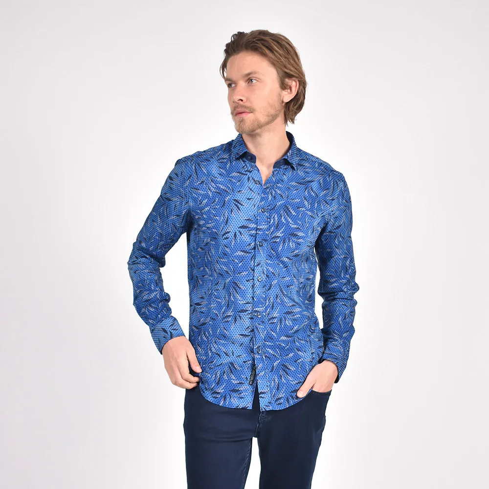 Sax Leaf Flocking Button Down Shirt