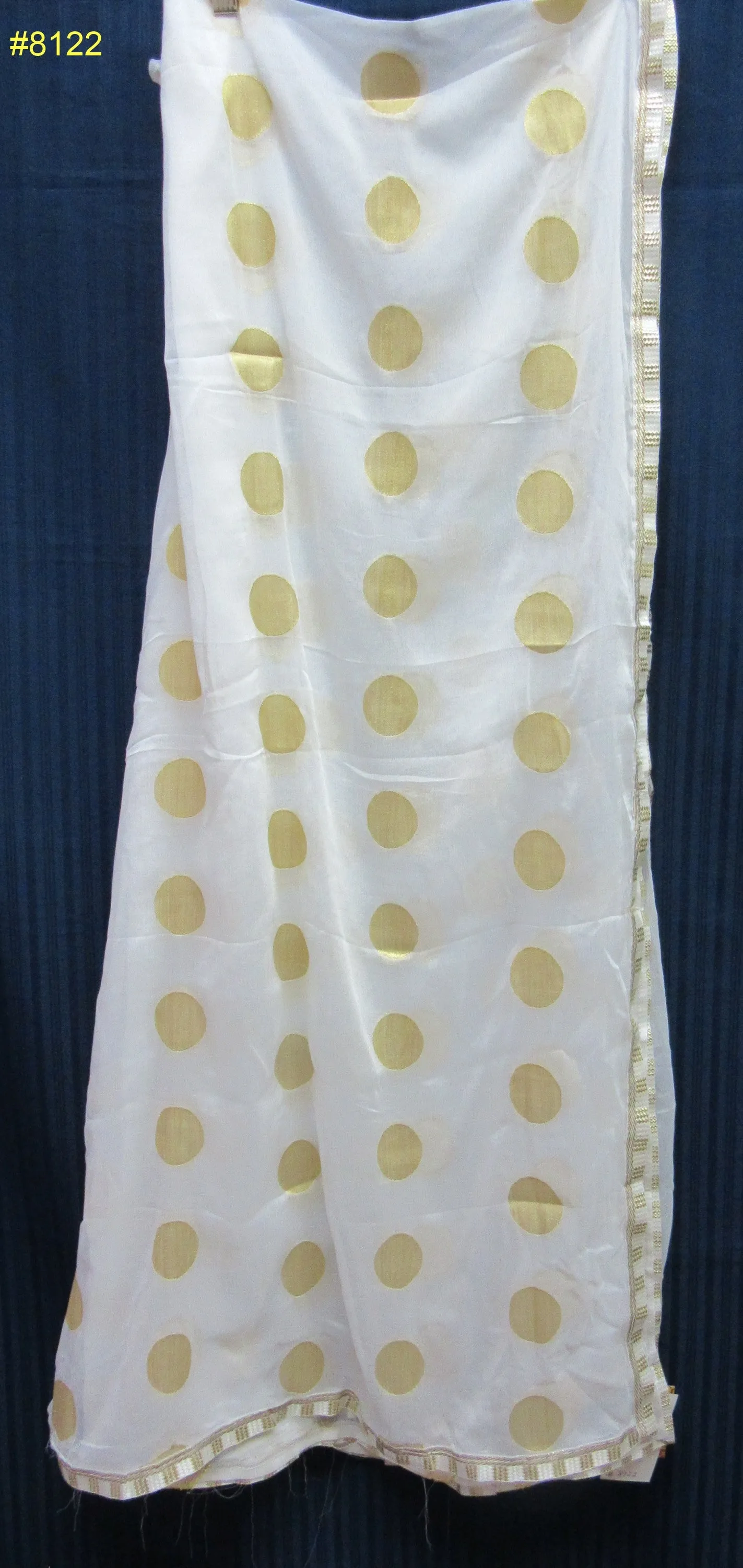 Scarf 8122 White Chiffon Georgette Banarsi Jamawar Dupatta Chunni Shawl Wrap