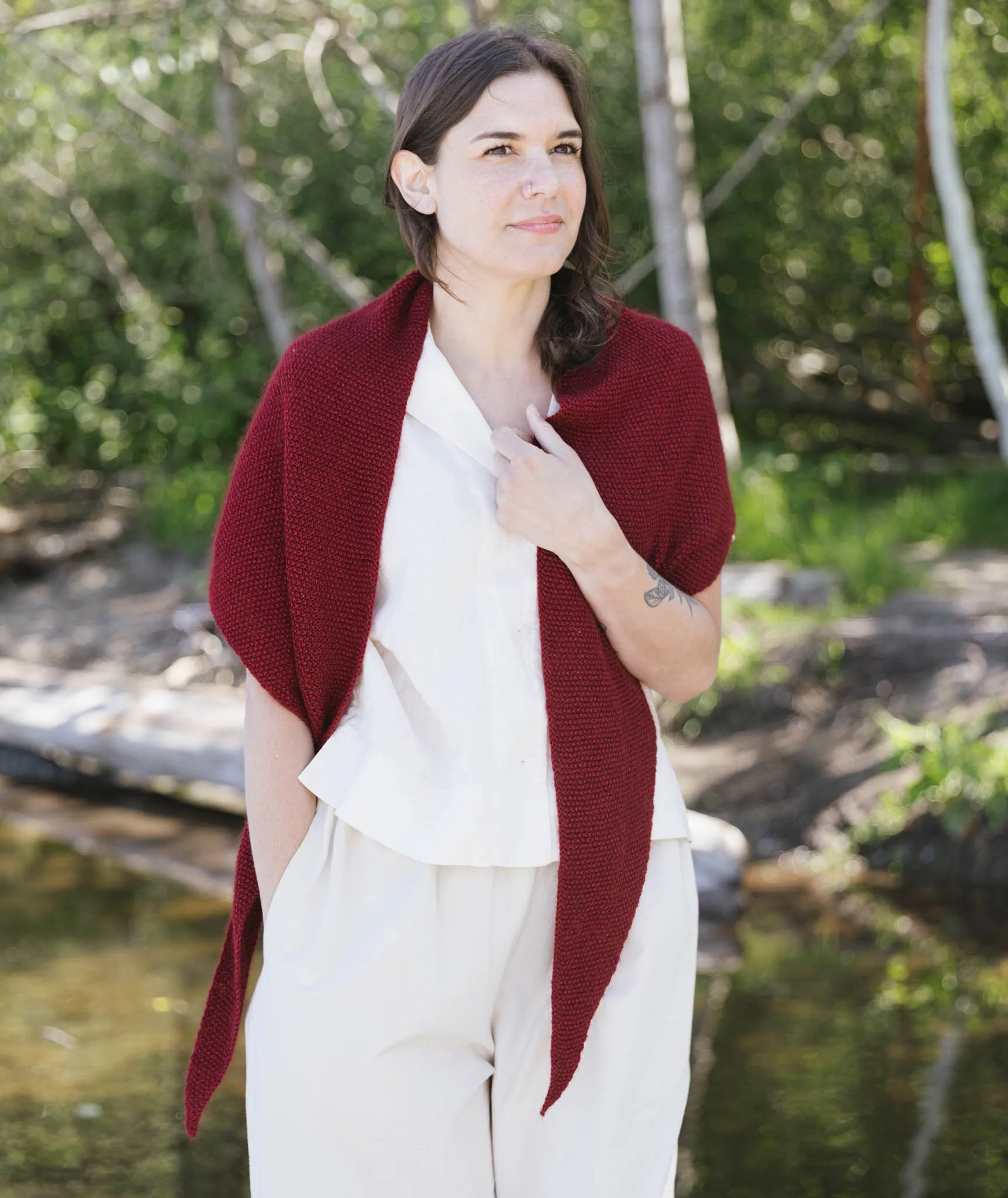 Seed Stitch Triangle Scarf Using Catherine Lowe Merino 3 and Silk Mohair 1