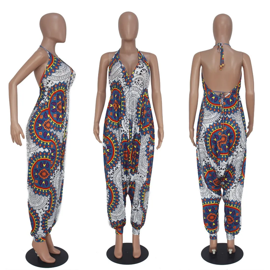 Sexy Totem Print Wide Leg Jumpsuit