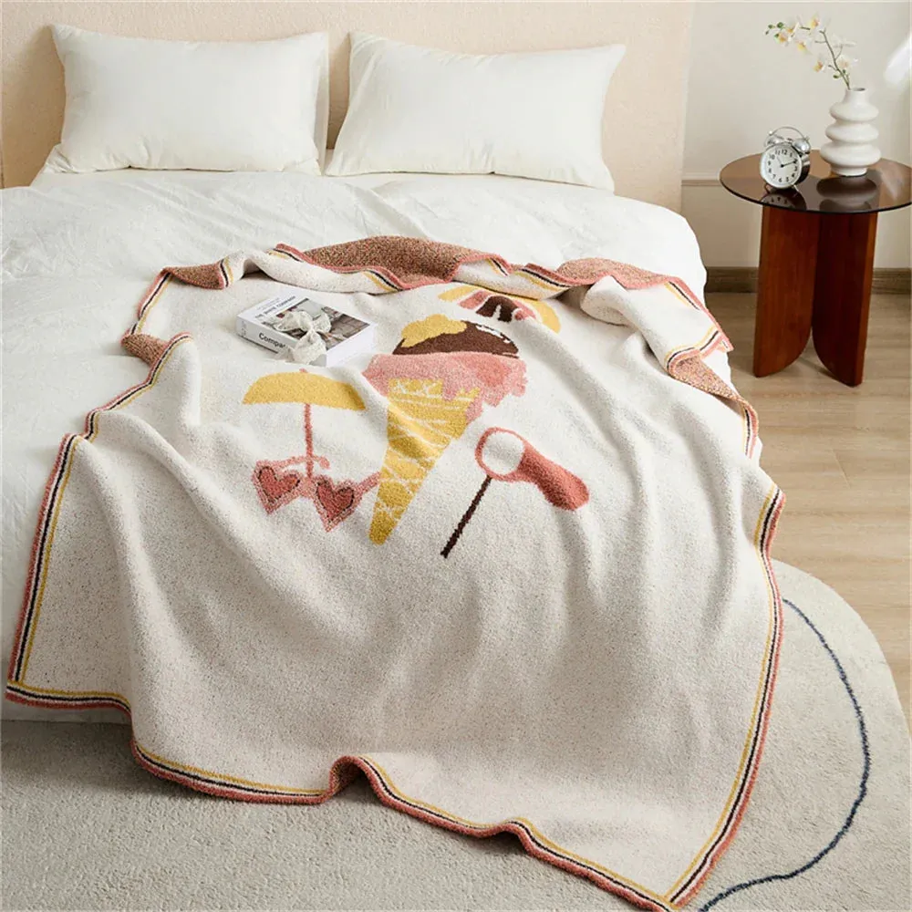 SINOTAO  -  Cartoon Knitted Blanket Portable Tapestry Shawl Sofa Cover Blankets For Bed Office Nap Portable Camping Throw Blanket Home Decor