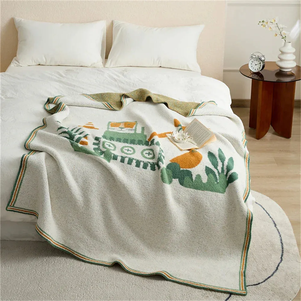 SINOTAO  -  Cartoon Knitted Blanket Portable Tapestry Shawl Sofa Cover Blankets For Bed Office Nap Portable Camping Throw Blanket Home Decor