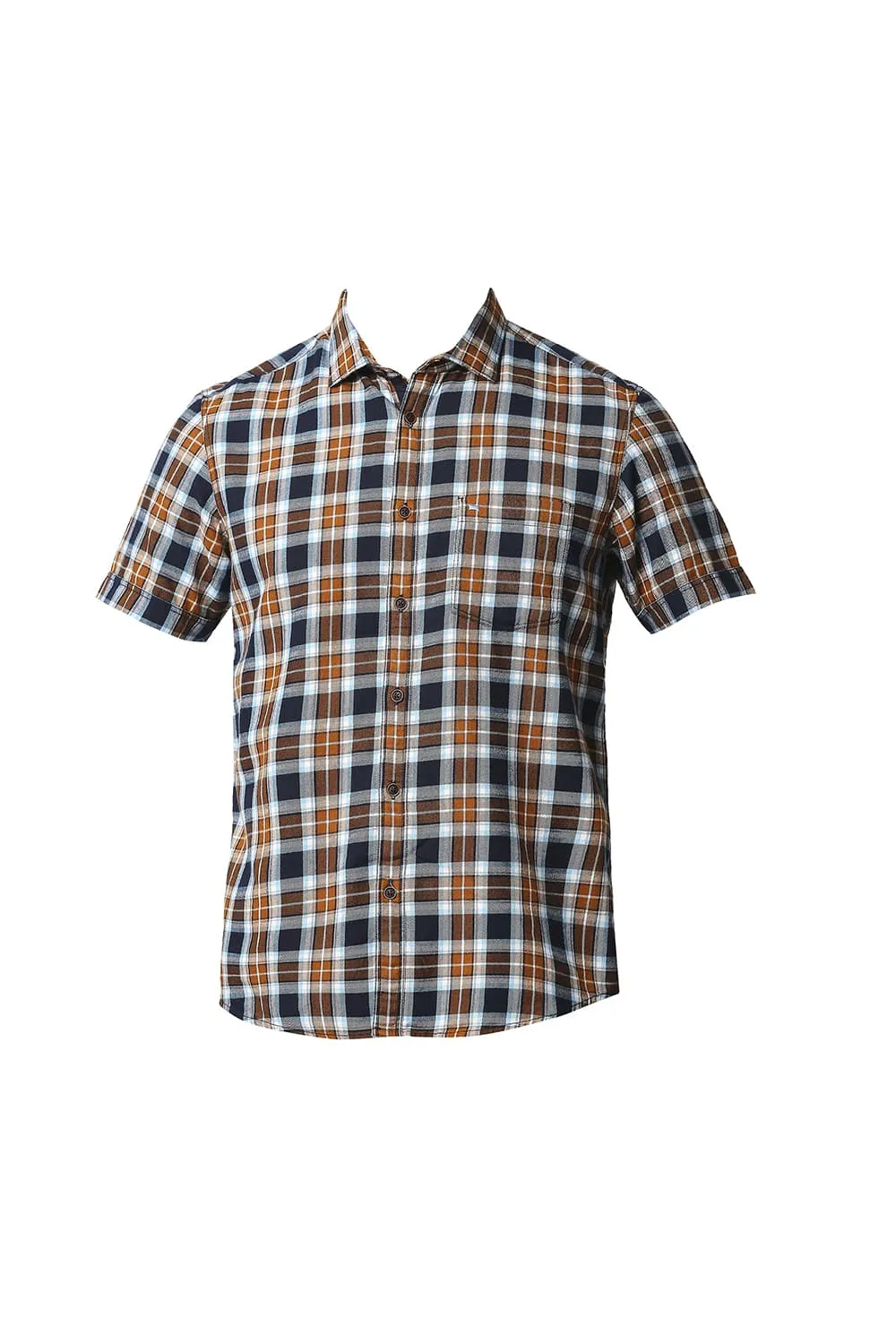 Slim Fit Brushed Twill Checks Halfsleeves Shirt