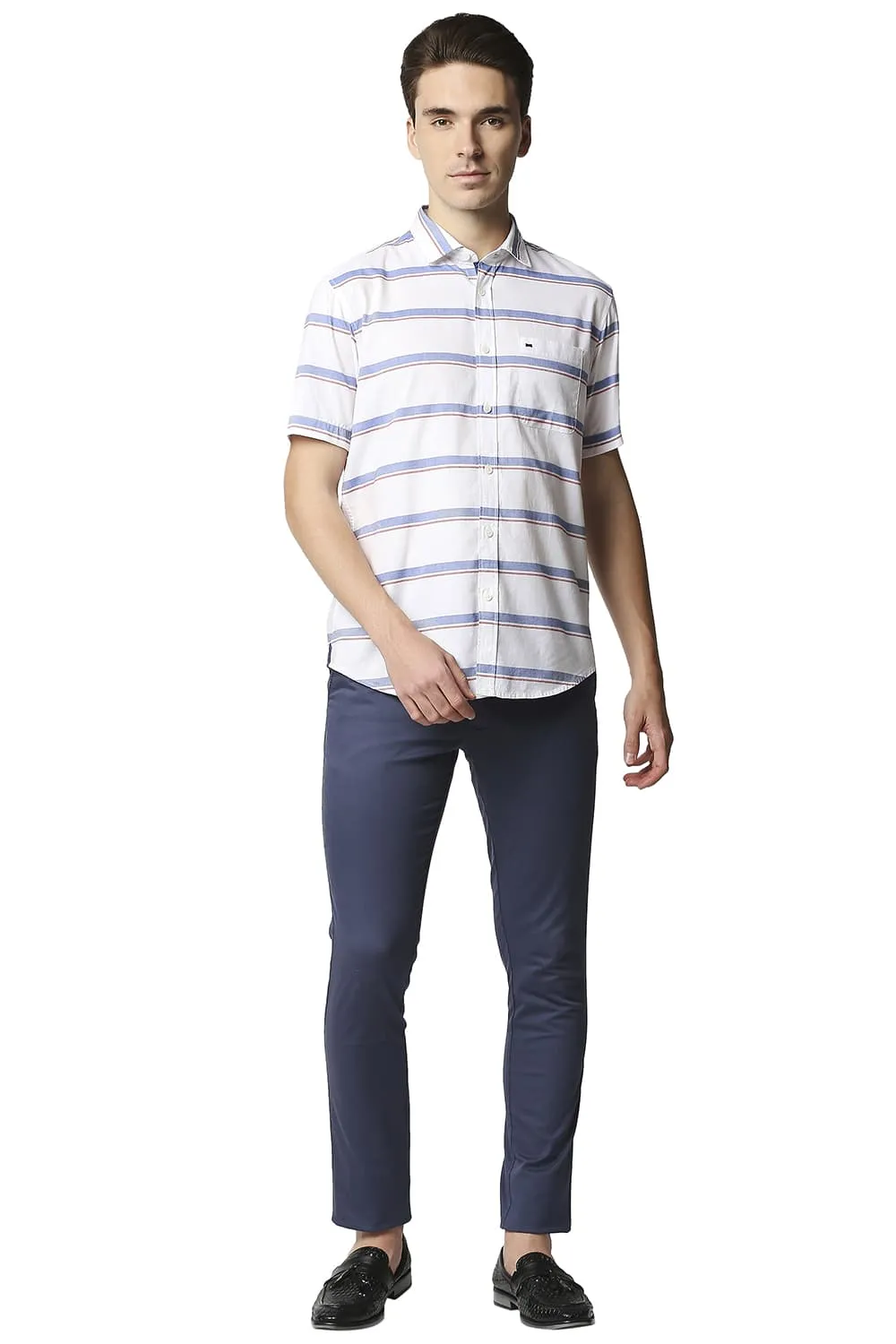 Slim Fit Oxford Horizontal Stripe Halfsleeves Shirt