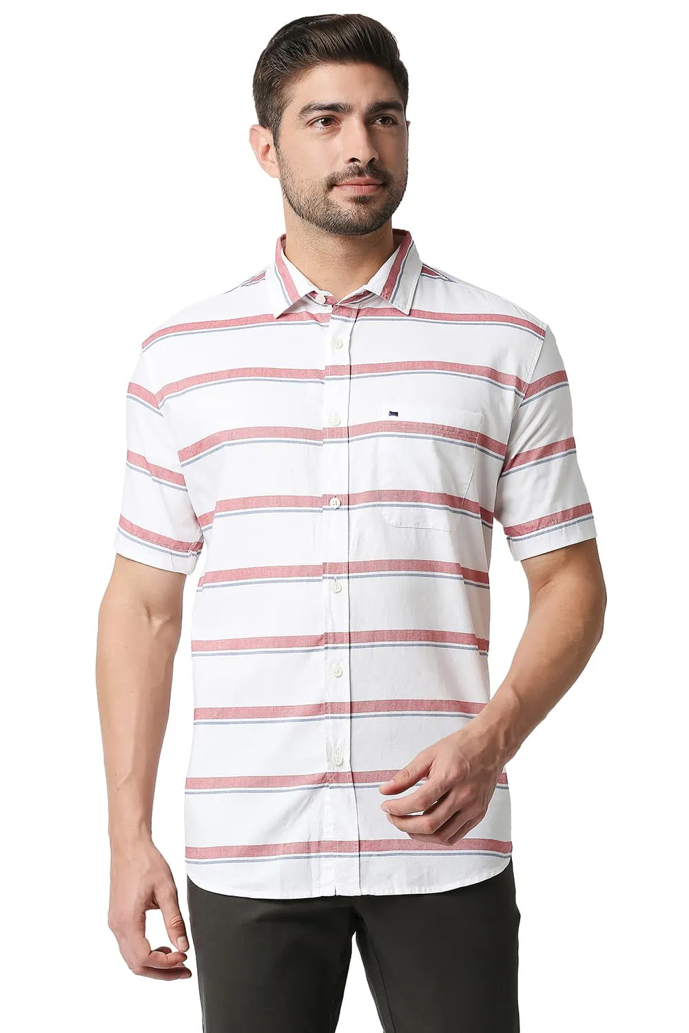 Slim Fit Oxford Horizontal Stripe Halfsleeves Shirt