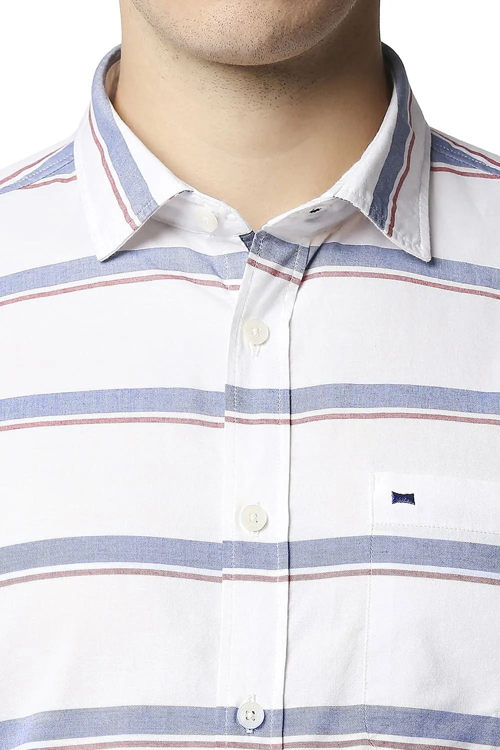 Slim Fit Oxford Horizontal Stripe Halfsleeves Shirt