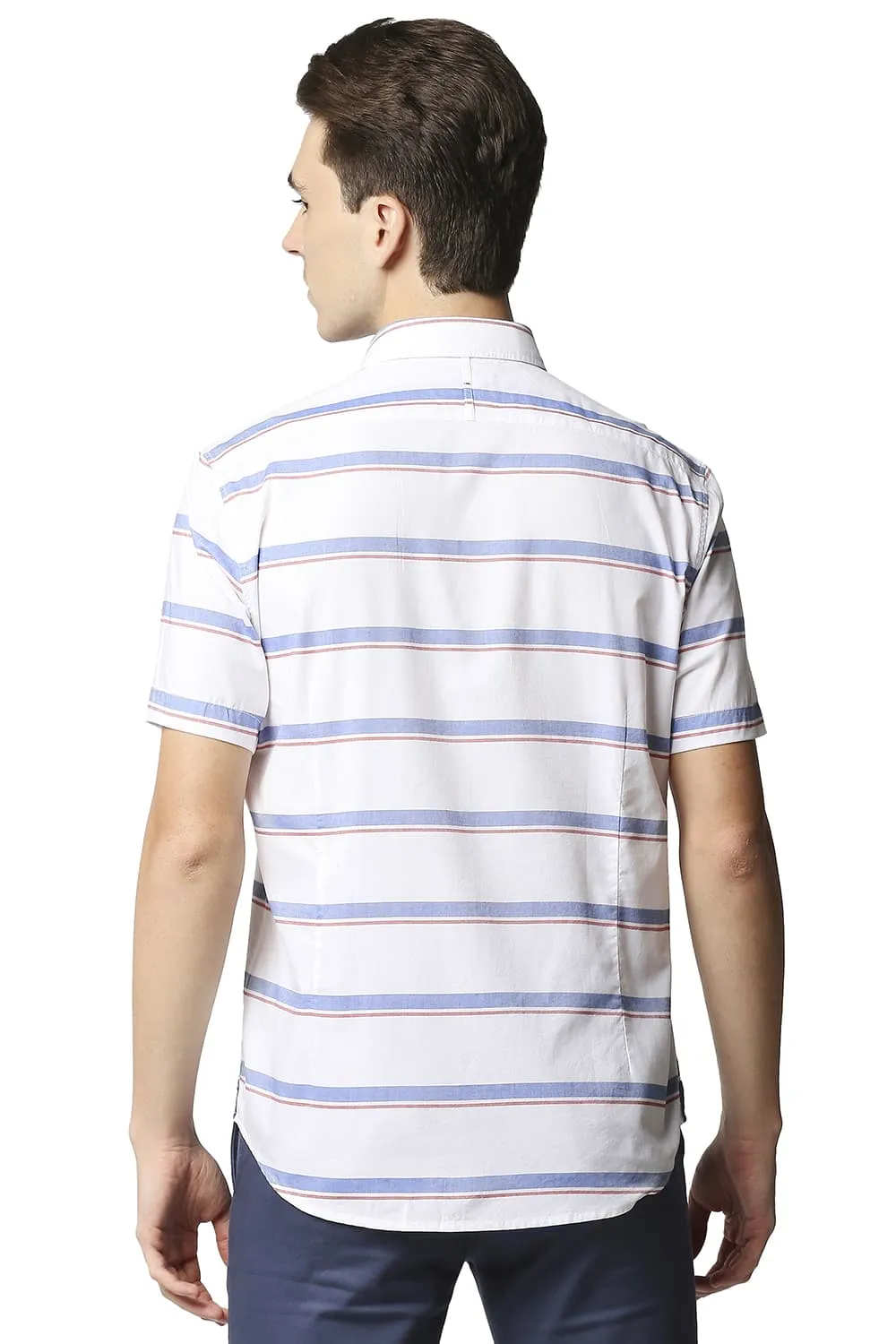 Slim Fit Oxford Horizontal Stripe Halfsleeves Shirt