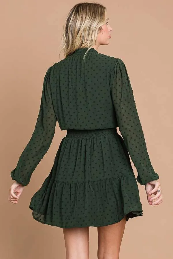 Smock Neck Swiss Dot Dress