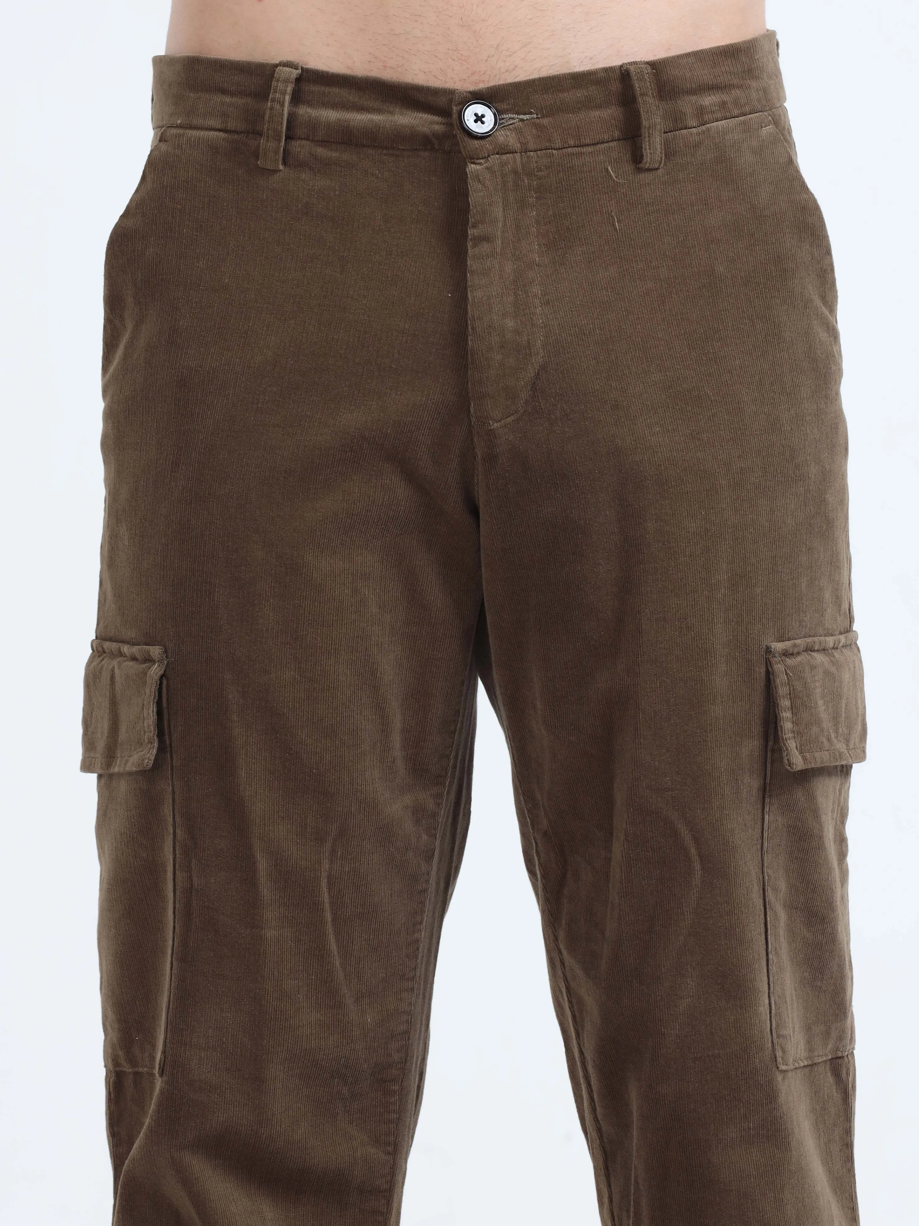 Soft Corduroy Oak Olive Relaxed Cargo Pant