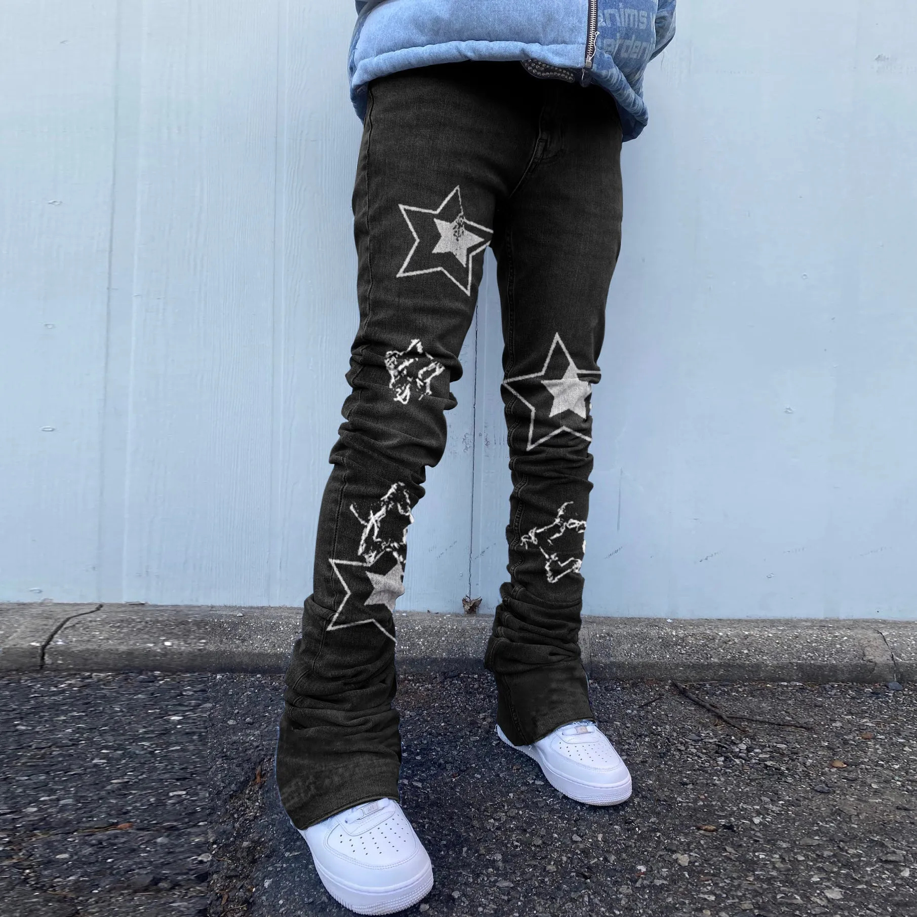 Street Wash Raw Edge Hip-Hop Pentagram Jeans