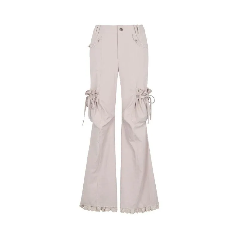 Strike A Pose Women'S Boho Cargo Pants - Wide Leg Drawstring Pocket Trousers With Decorative Belt