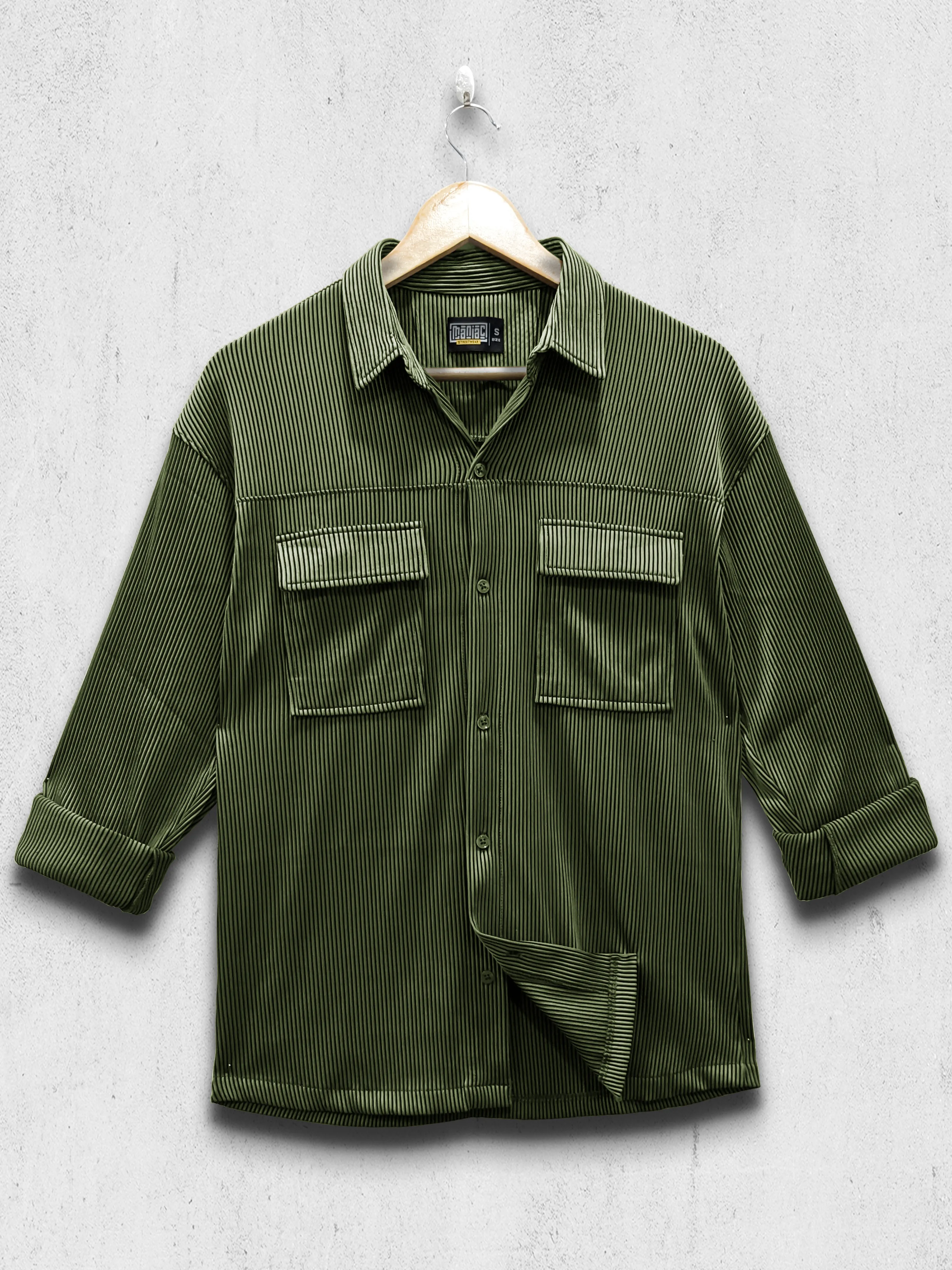 Stripe Textured Olive Full Sleeve Shirt