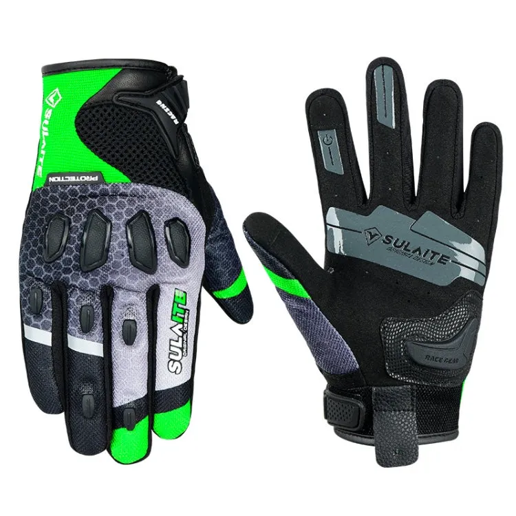 SULAITE Motorcycle Anti-fall Touch Screen Breathable Mesh Cycling Gloves, Size: XXL(Black Green)