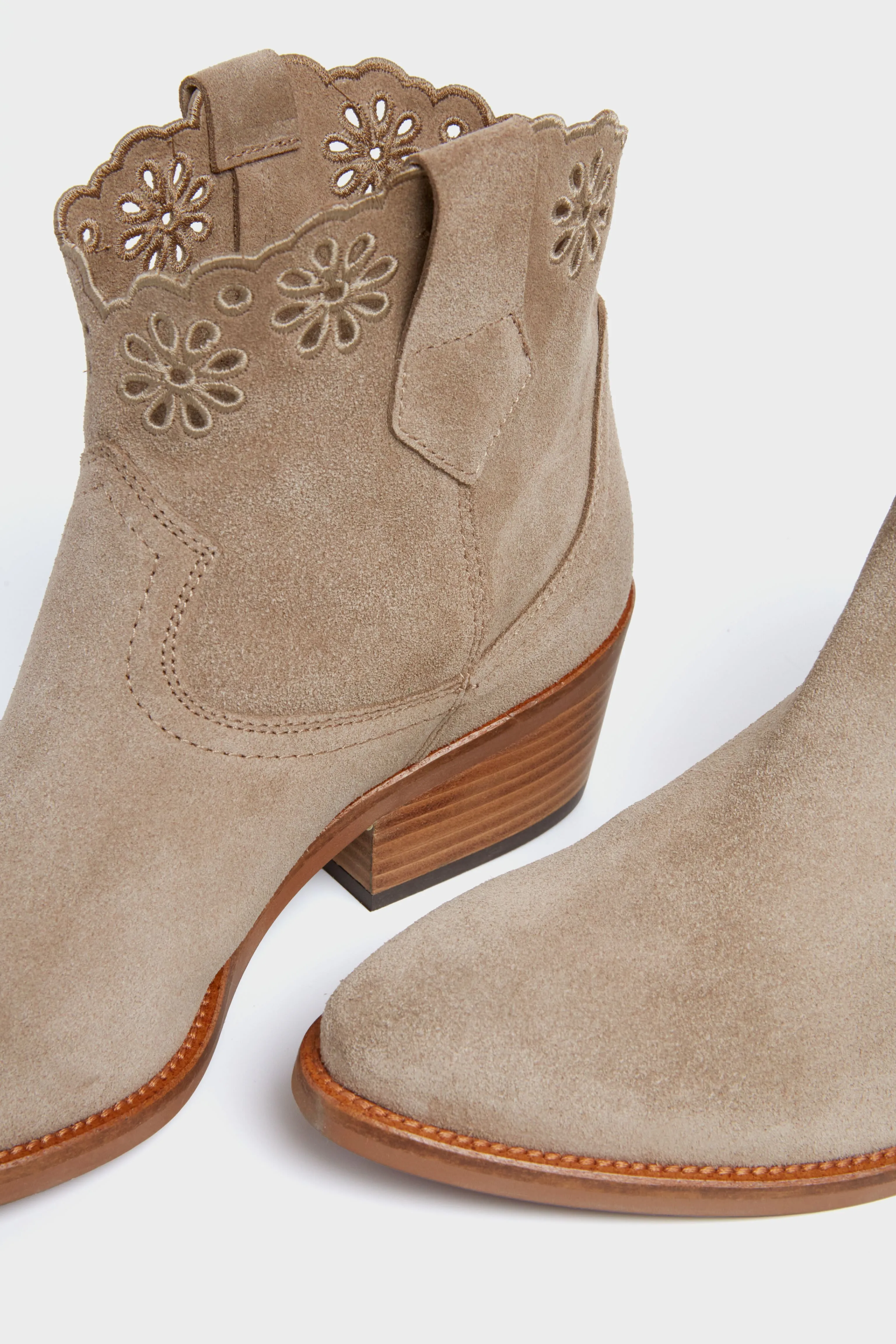 Taupe Cali Broderie Suede Cowboy Boots