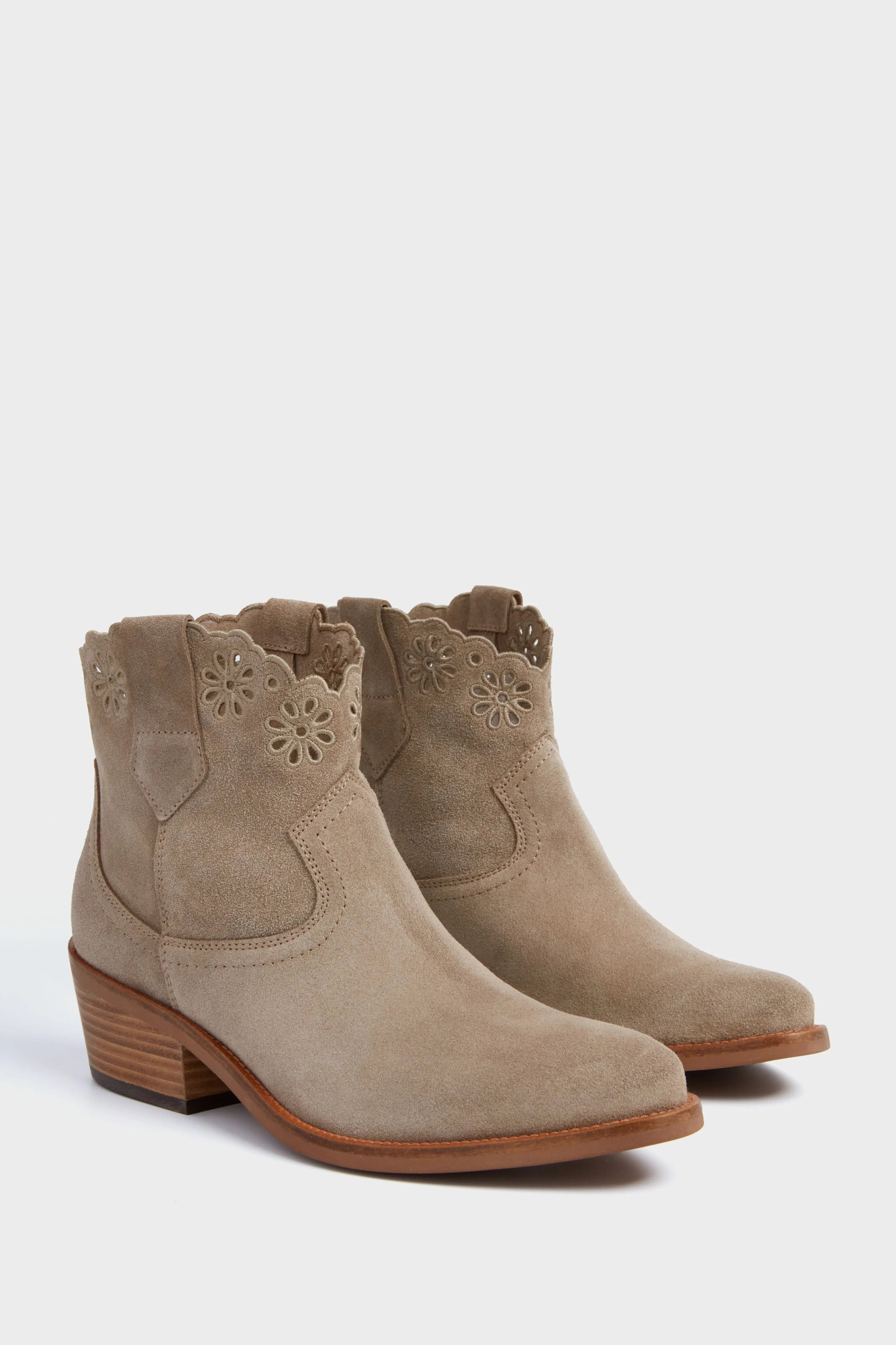 Taupe Cali Broderie Suede Cowboy Boots