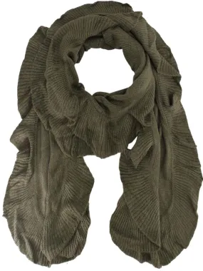 Taupe Knit Scarf Wrap With Ruffle Edge