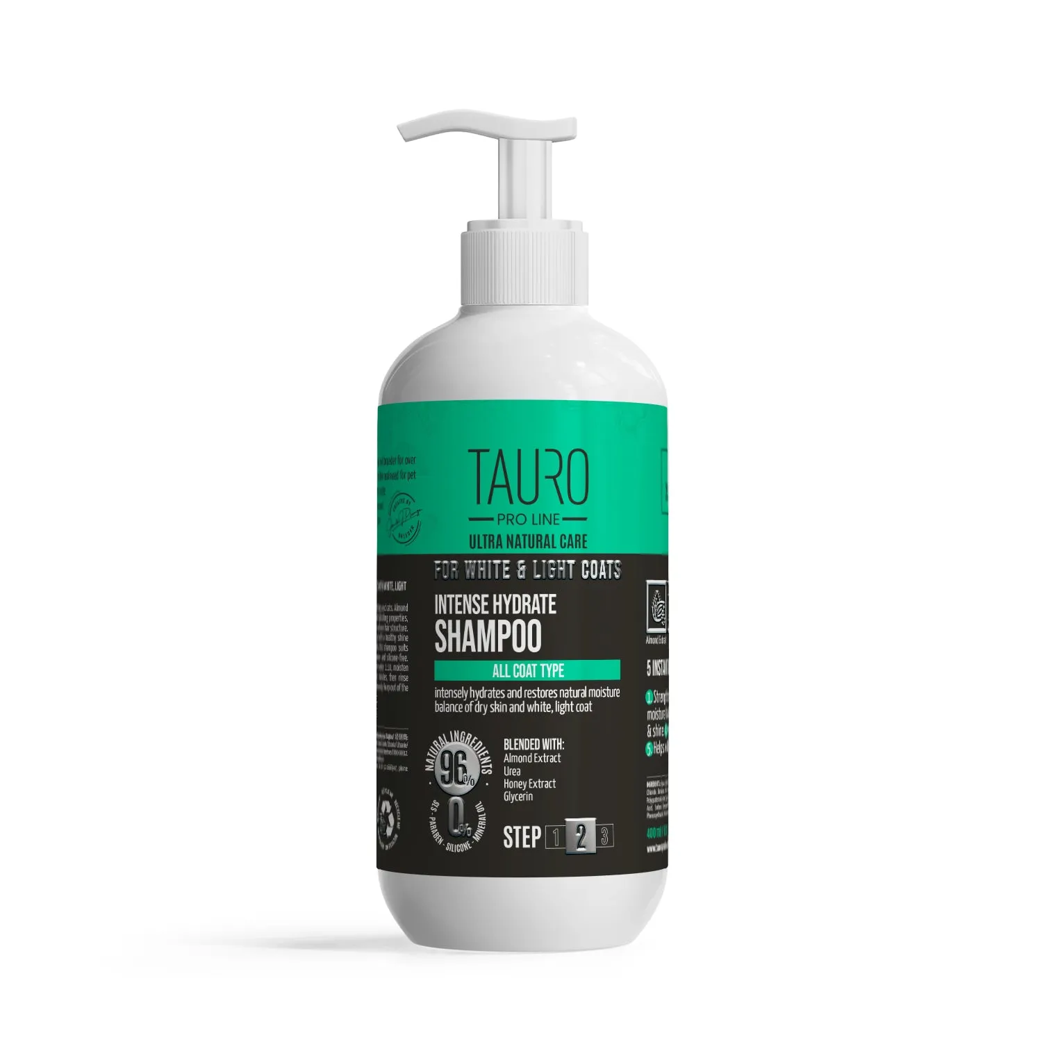 Tauro Pro Line Ultra Natural Care intense hydrate shampoo for dogs and cats with white, light coat and skin