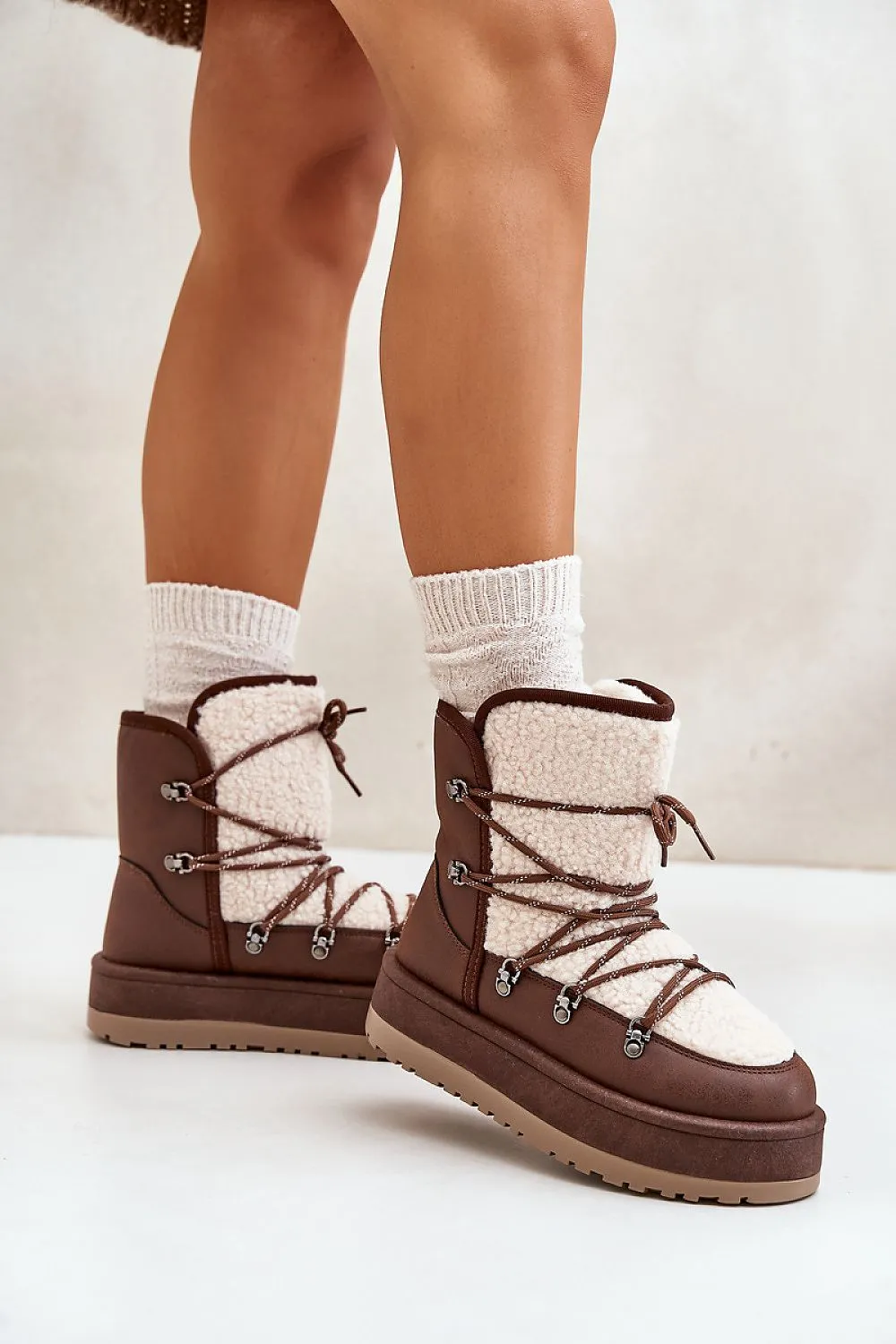 TEEK - Cocoa Canoe Laced Furry Snow Boots