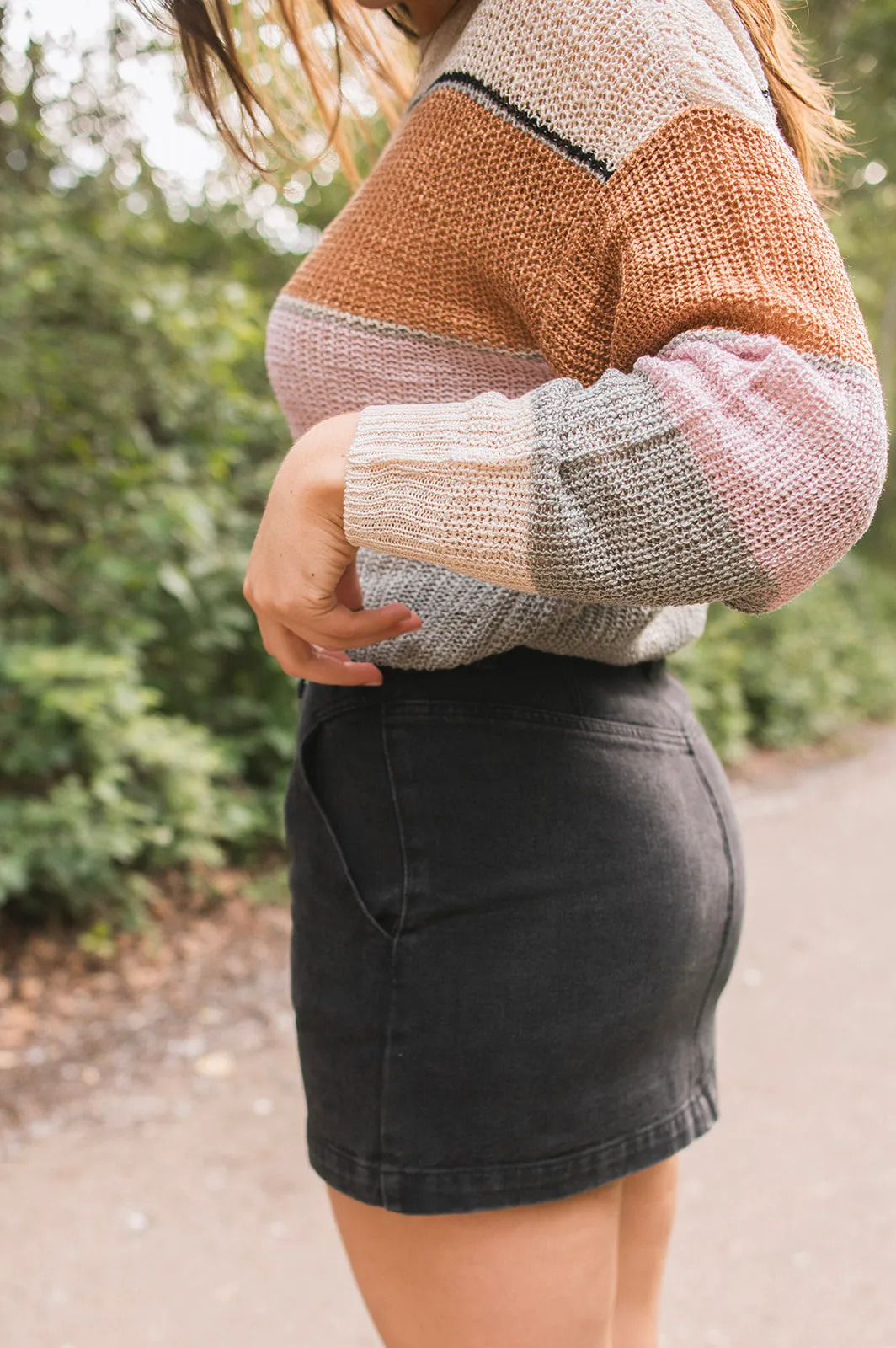 The Addy Washed Black Denim Skirt by Saltwater Luxe