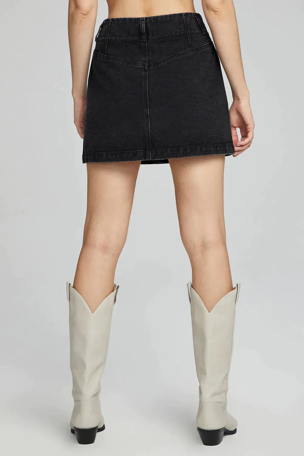 The Addy Washed Black Denim Skirt by Saltwater Luxe