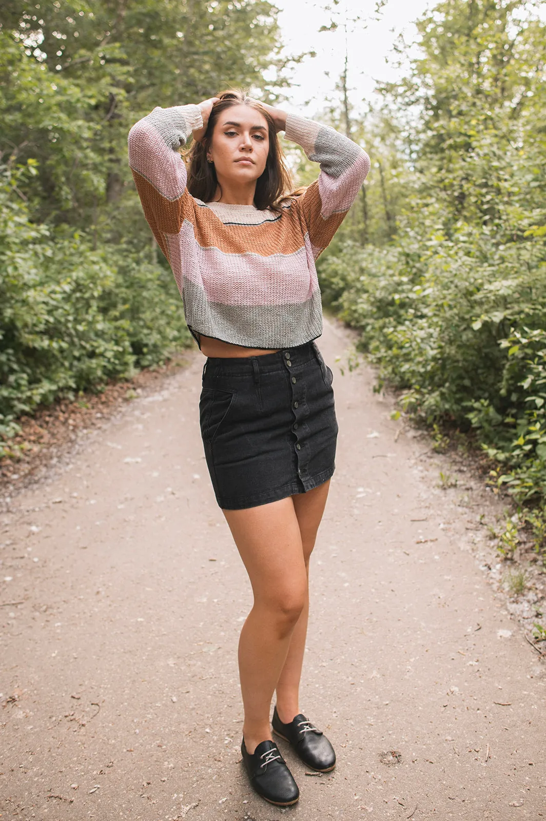 The Addy Washed Black Denim Skirt by Saltwater Luxe