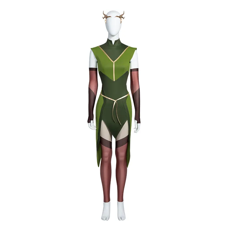 The Legend of Vox Machina Keyleth Cosplay Costume Green Suit With Horn Crown